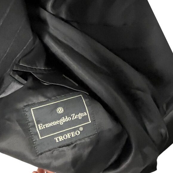 Ermenegildo Zenga Suit Jacket Blazer Black PinStripe Trofeo Size 52?   FLAW - Picture 5 of 9